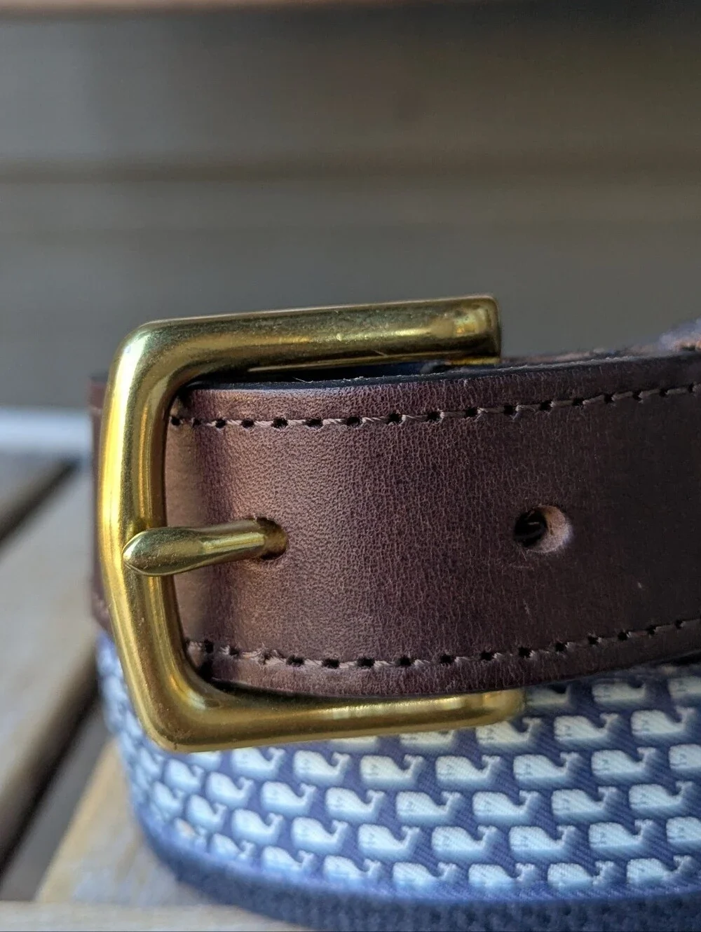 Vineyard Vines Vineyard Whale Canvas Club Belt Size 30 Brown Leather Blue Whale
